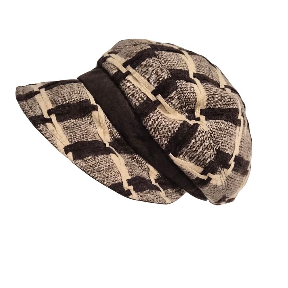 Sheng‎ Xi Fu Vintage Plaid Newsboy Hat Brown Goblincore Cabbie Cap